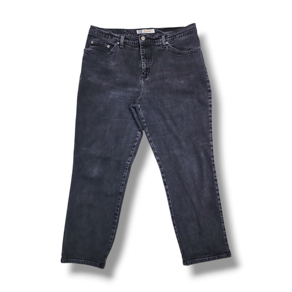 VINTAGE Faded Glory Stretch Straight Black Denim Jeans Women's 18 Pet